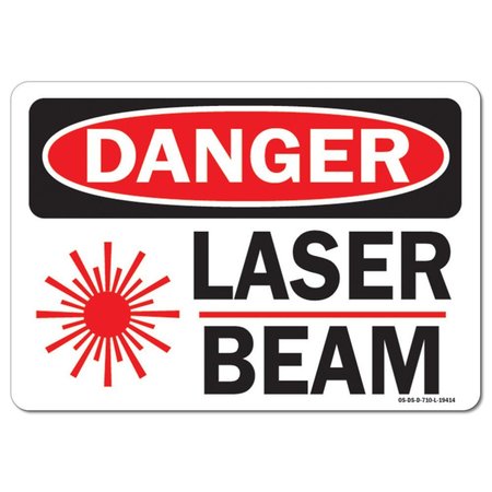 SIGNMISSION OSHA Danger Decal, Laser Beam W/ Graphic, 10in X 7in Decal, 7" H, 10" W, Landscape OS-DS-D-710-L-19414